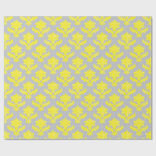 Papel De Presente Tapeçaria Francesa Amarelo Brilhante e Cinza