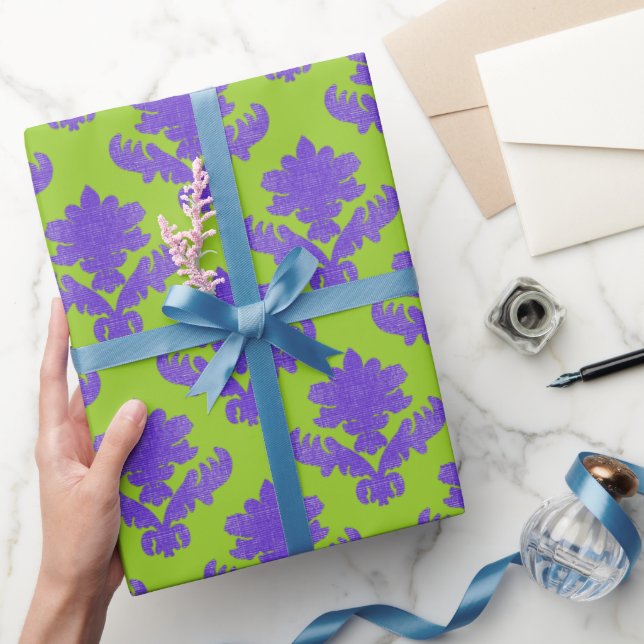 Papel De Presente Tapeçaria Francesa Roxa e Verde (Presentear)