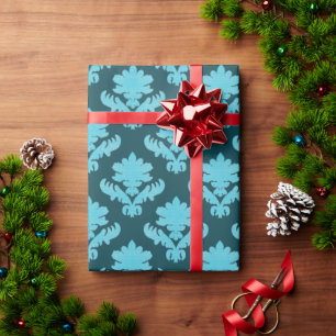 Papel De Presente Tapeçaria Francesa Turquesa e Azul Escuro