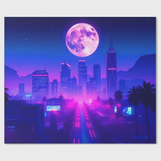 Papel De Presente Tapete de Área XL Pôr do Sol Neon City Synthwave