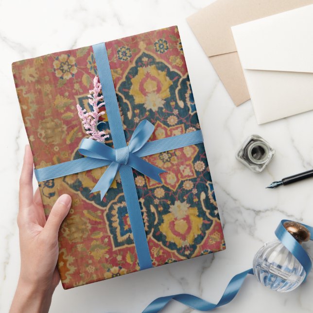 Papel De Presente Tapete Persa Asiático Kashan em Ouro Vermelho (Presentear)
