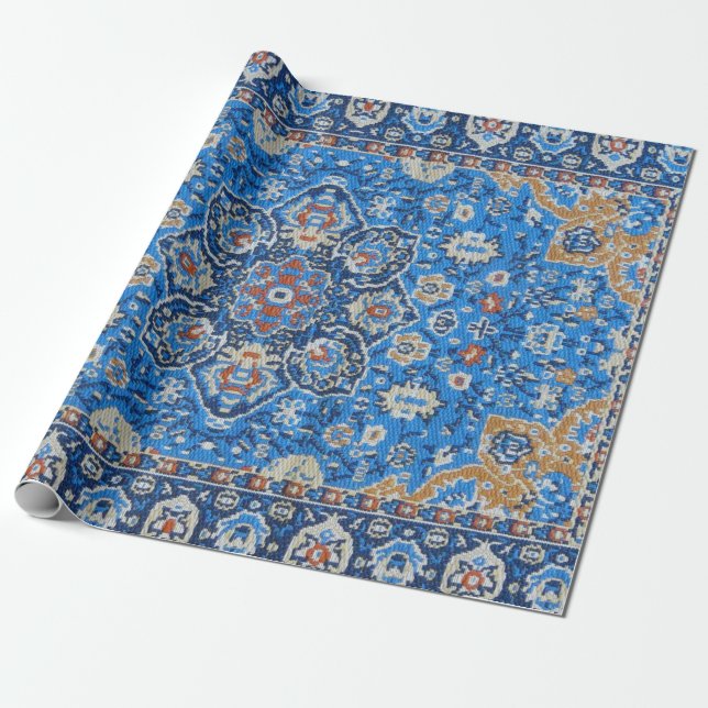 Papel De Presente Tapete Persa Turco Azul Antigo (Desenrolado)