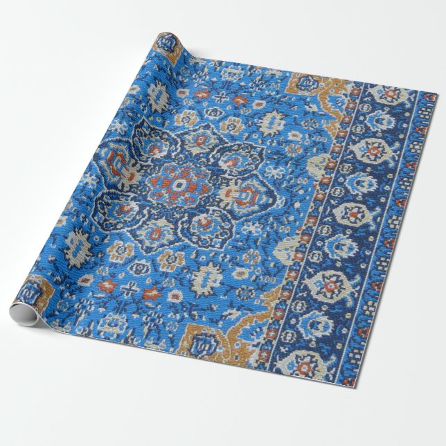 Papel De Presente Tapete persa turco azul oriental antigo (Desenrolado)