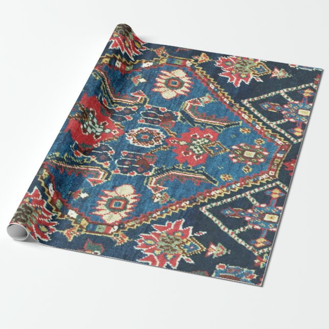Papel De Presente Tapete Persa Turco Oriental, Azul (Desenrolado)