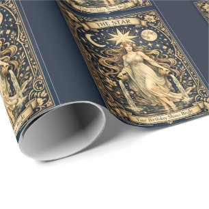 Papel De Presente Tarot Art Nouveau Aniversário Estrela Celestial