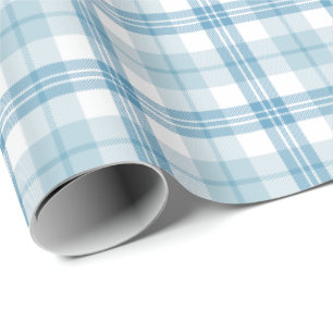 Papel De Presente Tartan azul e branco Pastel clássico