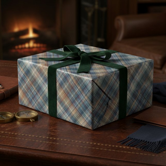 Papel De Presente Tartan Azul Teal Bege Bege Marrom Bege (Criador carregado)