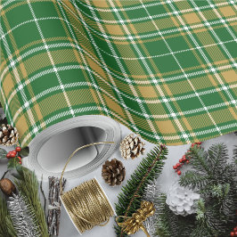 Papel De Presente Tartan - branco-dourado-caramelo verde