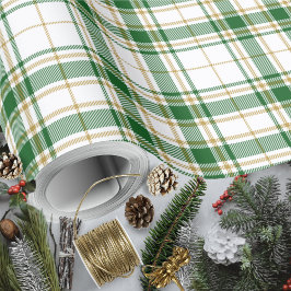 Papel De Presente Tartan - Branco-Verde-Caramelo Dourado