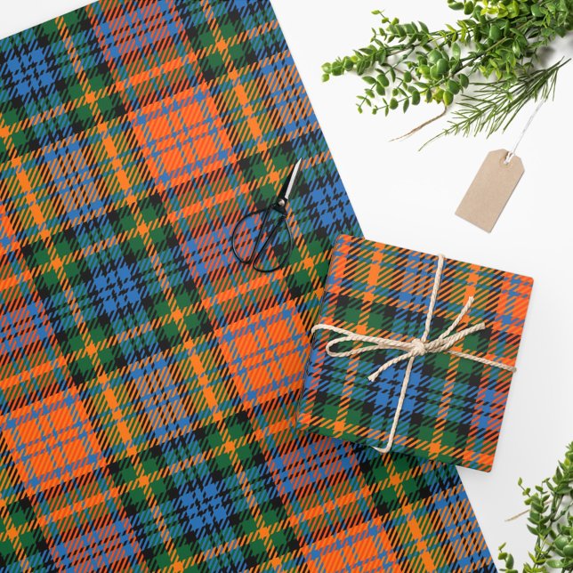 Papel De Presente Tartan Clan Murray Xadrez Blue Orange Green Check (Criador carregado)
