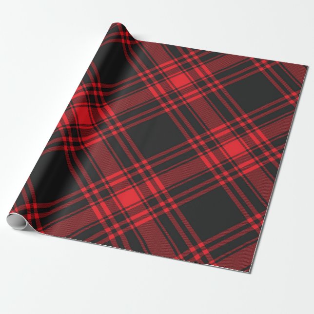 Papel De Presente Tartan Clan Stewart Xadrez Black Red Check Pattern (Desenrolado)
