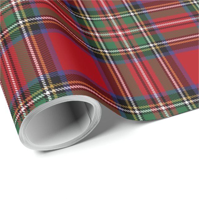 Papel De Presente Tartan Clan Stewart Xadrez Red Green Check Russo (Ponta do rolo)