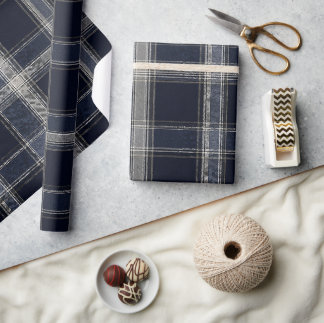 Papel De Presente Tartan de Luxo Azul Marinho e Prata | Xadrez Cláss