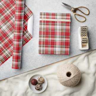 Papel De Presente Tartan de Natal em Vermelho Cranberry, Vermelho, M