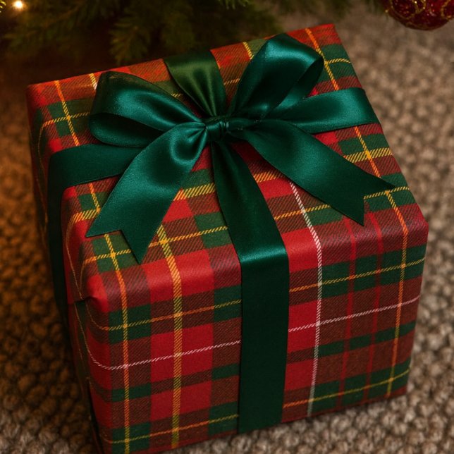 Papel De Presente Tartan de Natal Vermelho e Verde  (glossy red tartan Christmas wrapping paper.  )