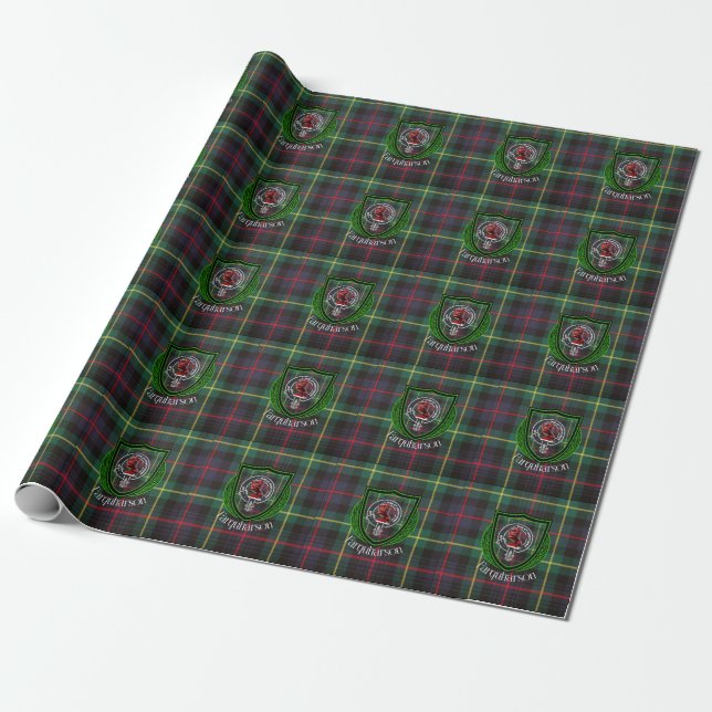 Papel De Presente Tartan e Brasão do Clã Escocês Farquharson (Desenrolado)