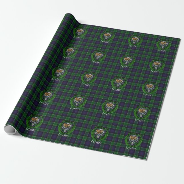 Papel De Presente Tartan e Brasão do Clã Escocês Leslie (Desenrolado)