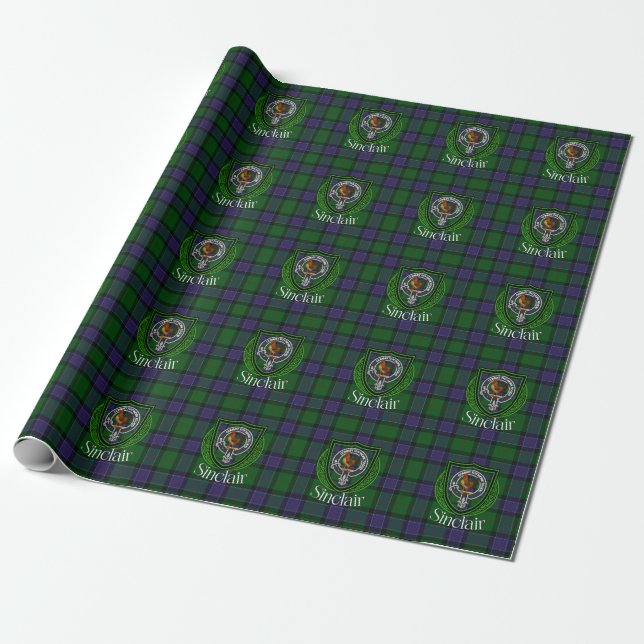 Papel De Presente Tartan e Brasão do Clã Escocês Sinclair (Desenrolado)