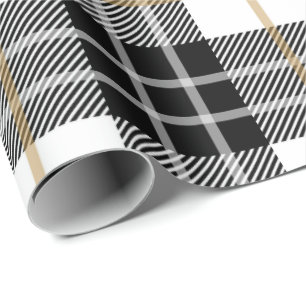 Papel De Presente Tartan escocês preto-e-branco