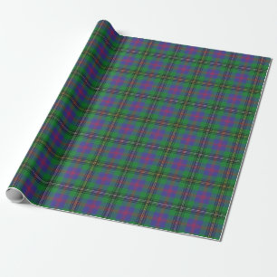 Papel De Presente Tartan escocês verde do clã e azul de madeira