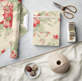 Papel De Presente Tartan Floral de Natal com Dor de chique