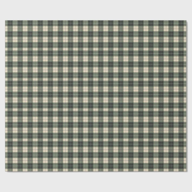 Papel De Presente Tartan Floresta Verde e Creme Floco de Neve (Aberto)