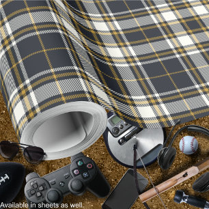 Papel De Presente Tartan - Grafite Costa do Marfim e Mostarda Dourad