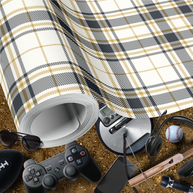 Papel De Presente Tartan - Mostarda de Marfim Dourada e Grafite (Tartan - Ivory Mustard Gold and Graphite Wrapping Paper Rolls by Leapfroglisics Shop)
