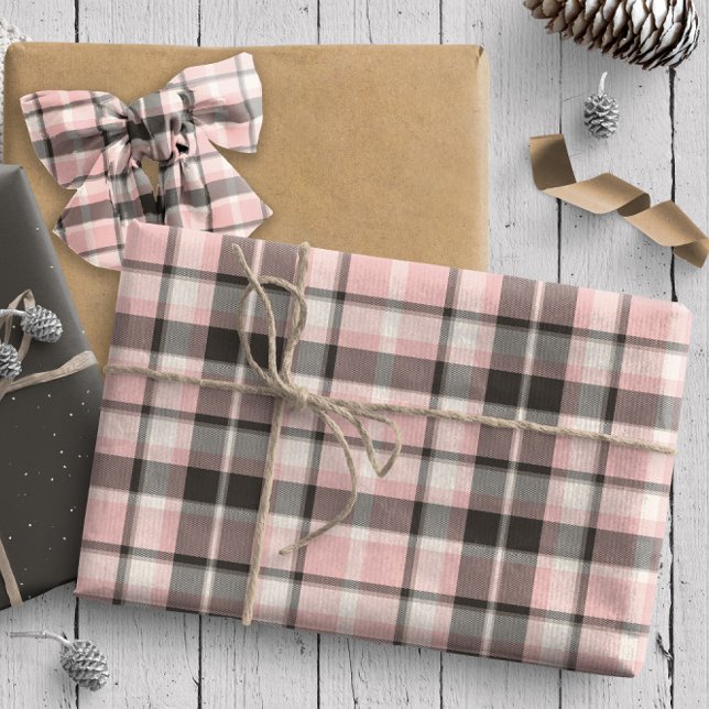 Papel De Presente Tartan Pattern10 Rosa e Cinza ID210 (Criador carregado)