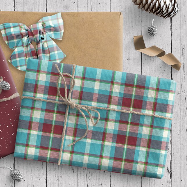 Papel De Presente Tartan Pattern4 Turquoise e Red ID210 (Criador carregado)