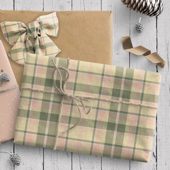 Papel De Presente Tartan Pattern8 Soft Sage e Rosa Pink ID210 (Criador carregado)