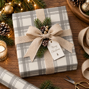 Papel De Presente Tartan Plaid de Natal Creme Bege Neutro