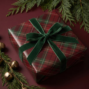 Papel De Presente Tartan Plaid de Natal Vermelho Escuro Festivo