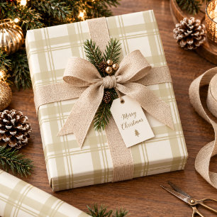 Papel De Presente Tartan Plaid Natal Dourado Creme
