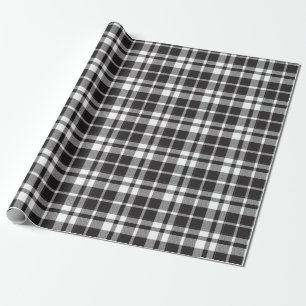 Papel De Presente Tartan preto e branco Escócia Xadrez sem costura