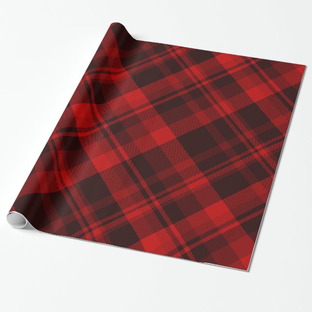 Papel De Presente Tartan Preto Vermelho Xadrez de Buffalo Feriado (Desenrolado)