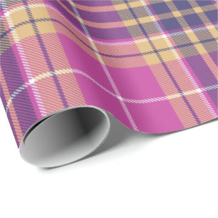 Papel De Presente Tartan rosa, Dourado e azul