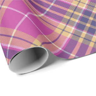 Papel De Presente Tartan rosa, Dourado e azul girado