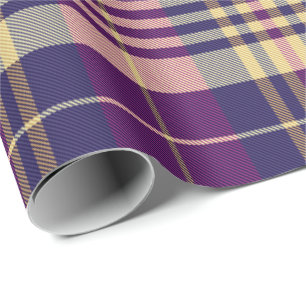 Papel De Presente Tartan roxo, Dourado e azul