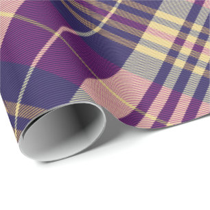 Papel De Presente Tartan roxo, Dourado e azul girado