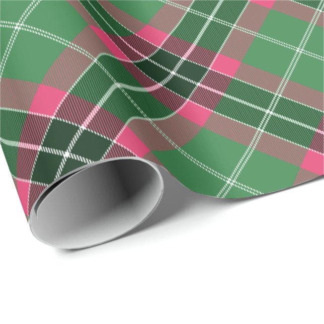 Papel De Presente Tartan verde e rosa girado (Ponta do rolo)