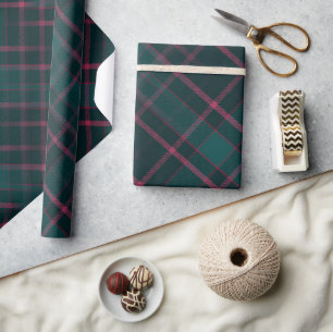 Papel De Presente Tartan Verde e Rosa Natal Xadrez Moderno