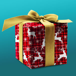 Papel De Presente Tartan vermelho de rena-branca
