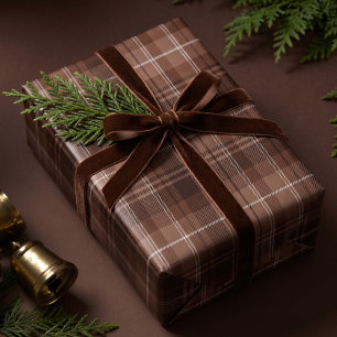 Papel De Presente Tartan Xadrez Natal Escuro Clássico Marrom