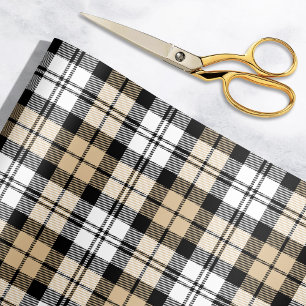 Papel De Presente Tartan Xadrez Preto e Bege Rústico de Férias