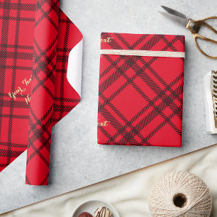 Papel De Presente Tartan Xadrez Vermelho de Natal Personalizado com