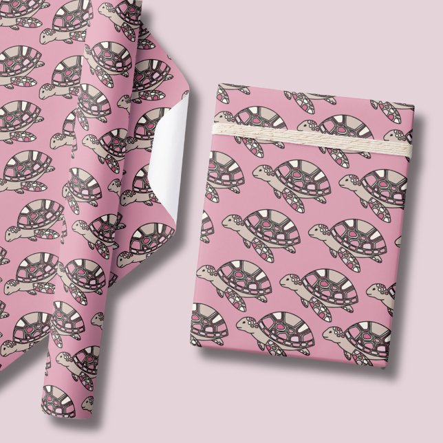 Papel De Presente Tartaruga-de-mar-branca-rosa (Cute pink sea turtle kids wrapping paper sheets.)