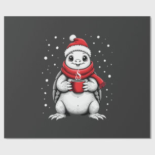 Papel De Presente Tartaruga de Natal com Chapéu de Papai Noel Amante