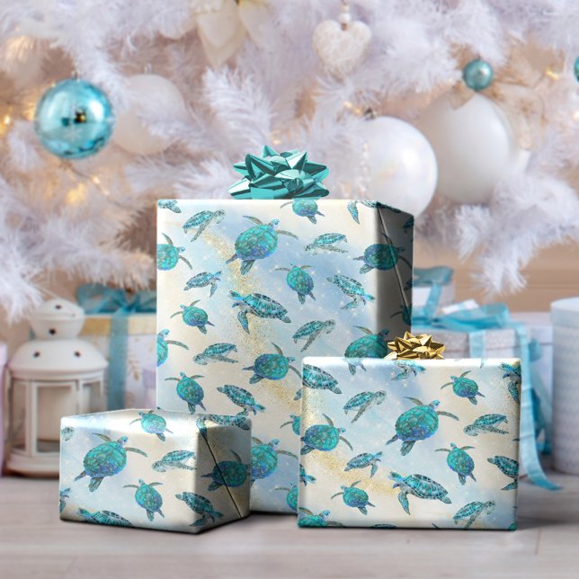Papel De Presente Tartaruga de Natal de Praia Tropical (Criador carregado)