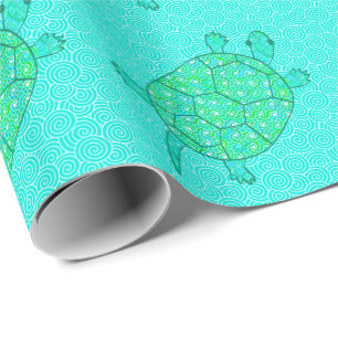 Papel De Presente Tartaruga espiritual Árabe - tons de verde-marinh